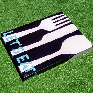 Let's Eat Wood Canvas Wall Hanging Kitchen Art Decor Dining Room Farmhouse Sign